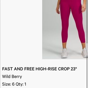 lululemon fast and free crop 23”